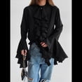 thumbnail image 4 of Blusas Casuales para Mujer, con Mangas Acampanadas, Cuello Alto y Volantes, Camisa de Verano A para Vacaciones. Negro L, 4 of 8