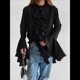 thumbnail image 4 of Blusas Casuales para Mujer, con Mangas Acampanadas, Cuello Alto y Volantes, Camisa de Verano A para Vacaciones. Negro XL, 4 of 8