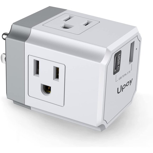 Outlet Extender Power Strip Cruise Approved Upoy, Multi Plug Outlet with Dual USB Port Total 3.1A, Wall Outlet Adapter 1875W, Outlet Plug Splitter 3 Sided。