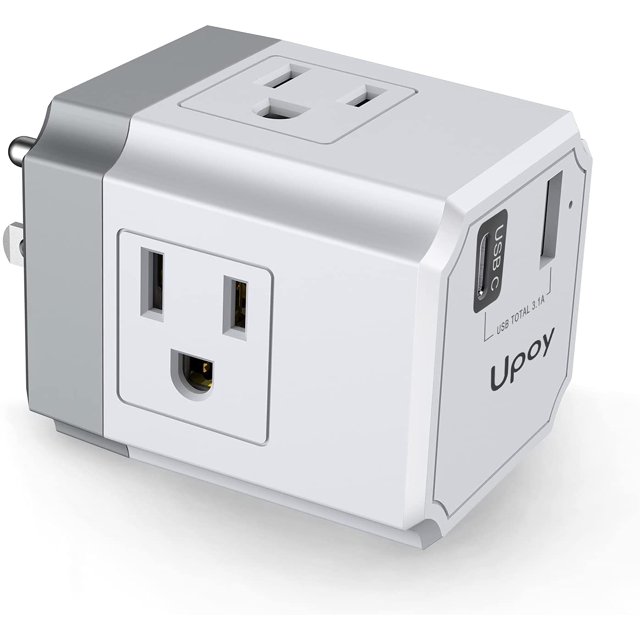 Outlet Extender Power Strip Cruise Approved Upoy, Multi Plug Outlet with Dual USB Port Total 3.1A, Wall Outlet Adapter 1875W, Outlet Plug Splitter 3 Sided。