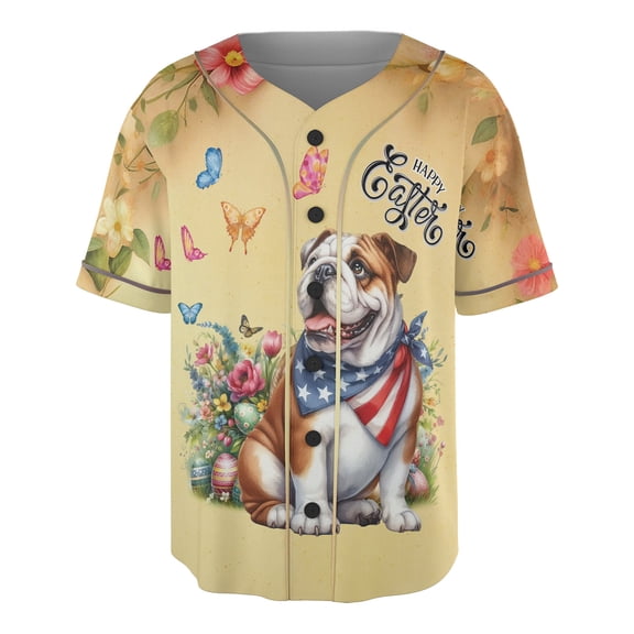 English Bulldog Celebrates Spring and Enjoys a Happy Easter All Over Print 3D Baseball Shirt Dog Lover Gifts Idea Softball Sport - 02001