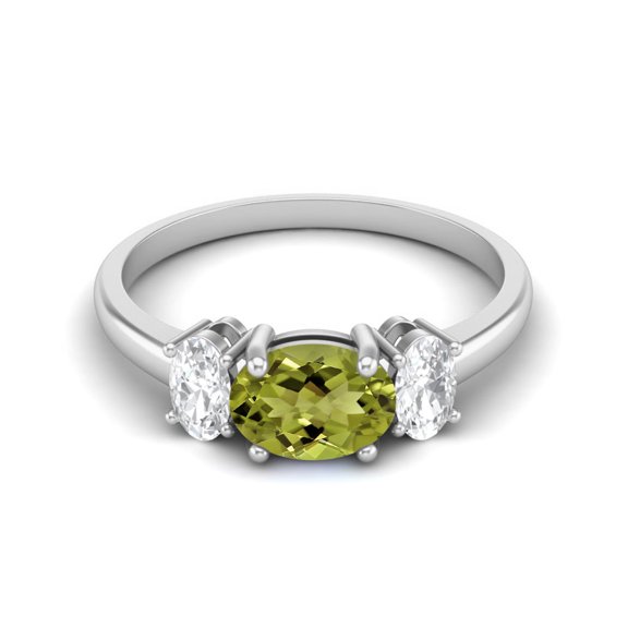 Mooneye 1.50 Cts Peridot 925 Sterling Silver Three-Stone past, Present and Future Women Gift Ring