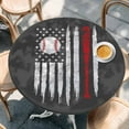 thumbnail image 3 of Baseball USA Flag Round Fitted Tablecloth with Elastic Edge, Distressed Vintage Red White Baseball Bat U.S. Flag Grey Stretch Table Covers for 45"-54" Tables Wipeable Table Cloth for Outdoor, 3 of 9