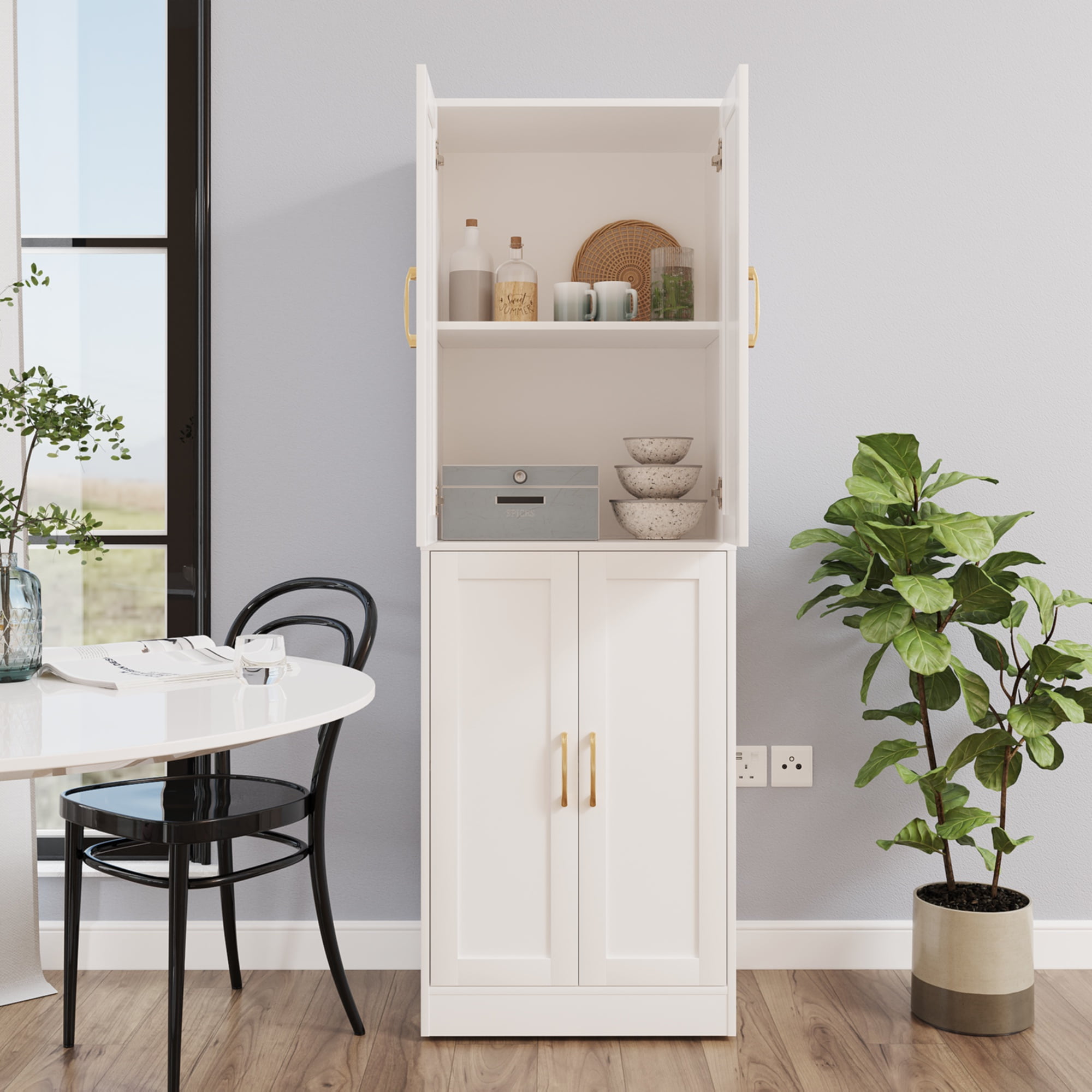 BOCVKENN 67.7" Tall Kitchen Pantry,Farmhouse Storage Cabinet withAdjustable Shelves,Farmhouse Pantry Cabinet with 4Doors,for Kitchen,Dining Room,Living Room