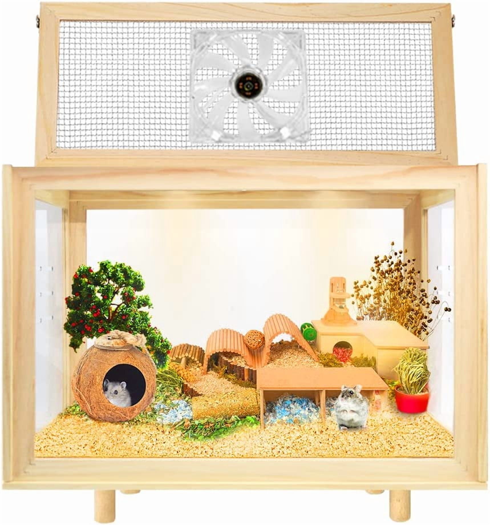 Wooden Hamster Cage - 24 inch Guinea Pig Cage Clear Small Animal cage with Open top Hamster Habitat Wooden Frame with Acrylic Panel