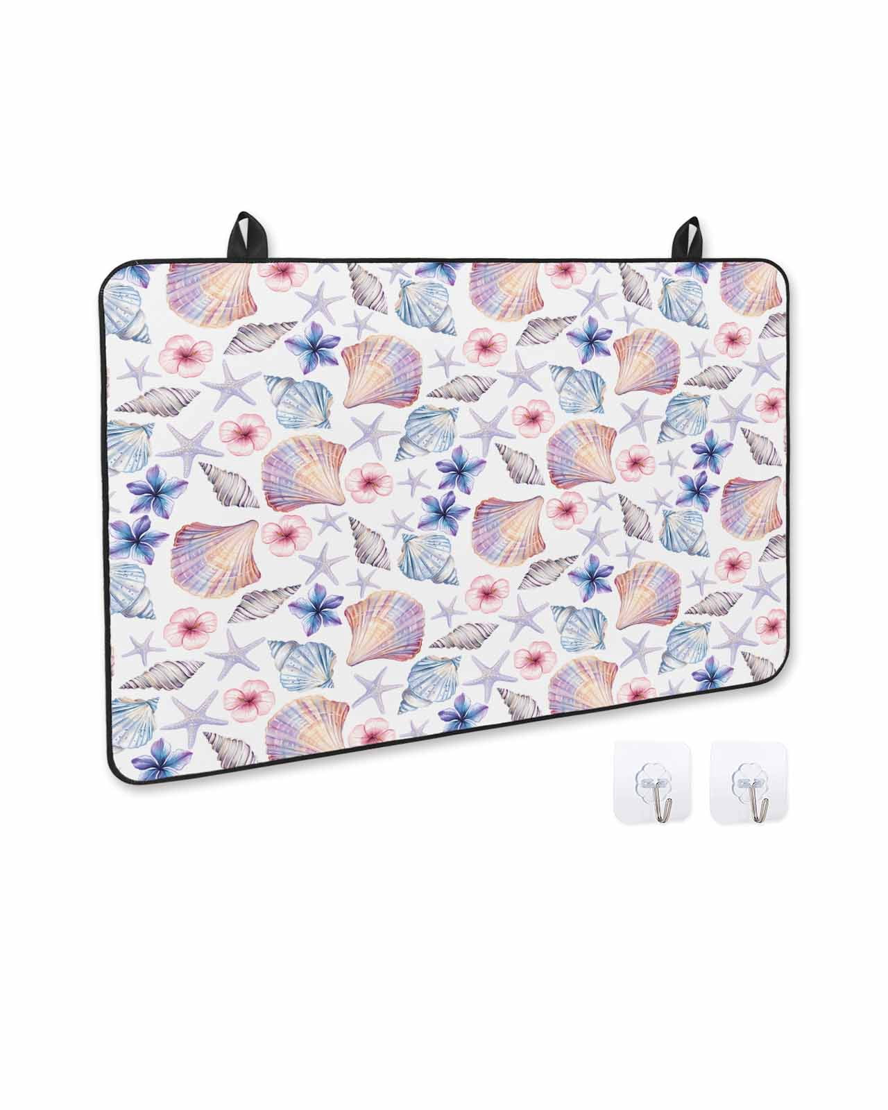 nqOlkjepod Large Induction Cooktop Protector Mat 24"x21", Blue Flower Stove Top Covers for Electric Stove, Summer Coastal Shell Ocean Conch Starfish Stove Burner Cover Mats, Glass Top Stove Cover