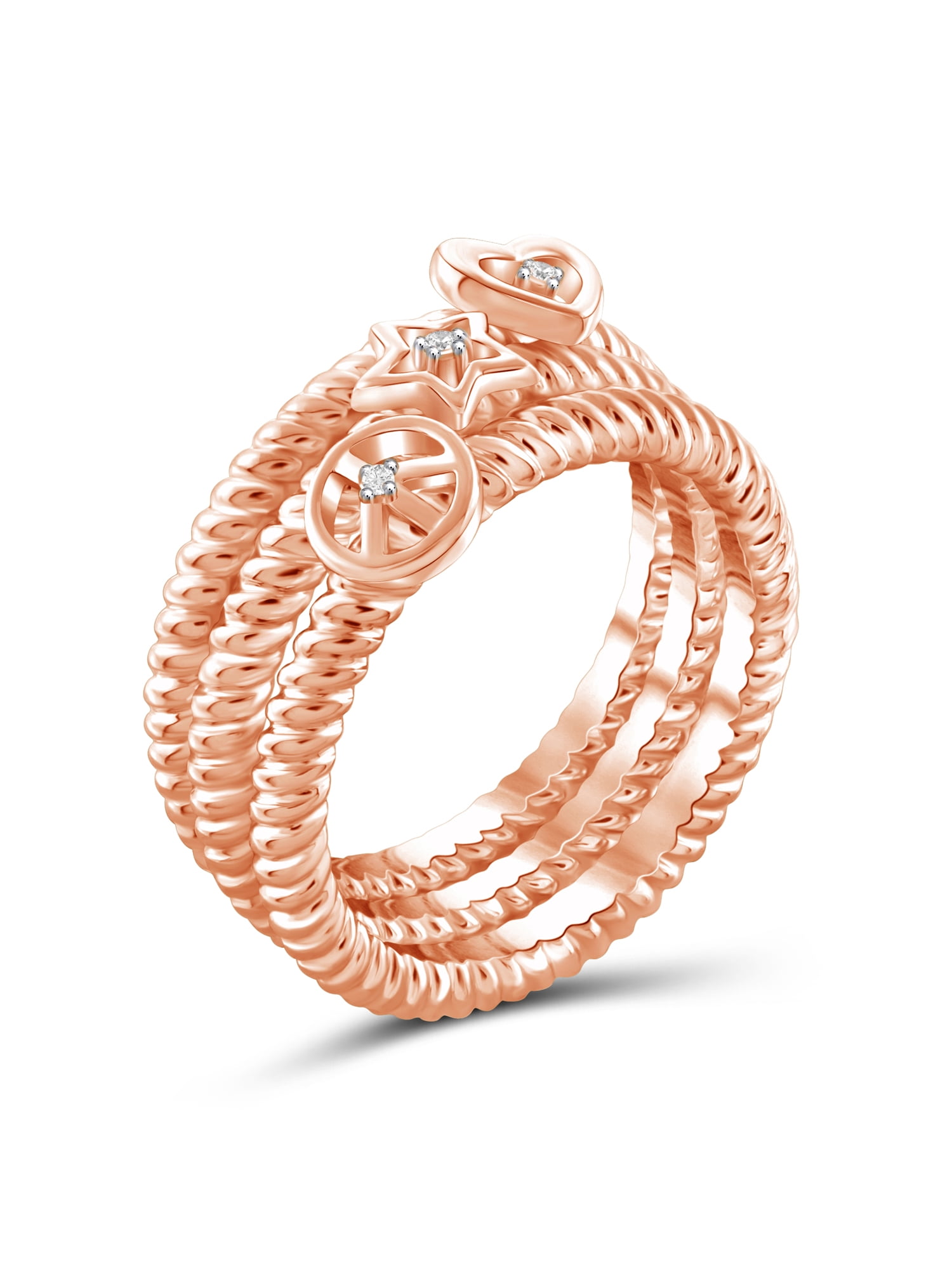 JewelersClub Stackable Diamond Rings for Women – Accent White Diamond Ring Jewelry– Rose Gold Over Silver Stackable Bands for Women –– Stackable Ring Set by JewelersClub