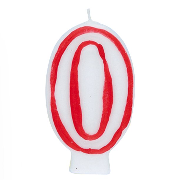 Number 0 Birthday Candle, 2.75 in, Red and White, 1ct