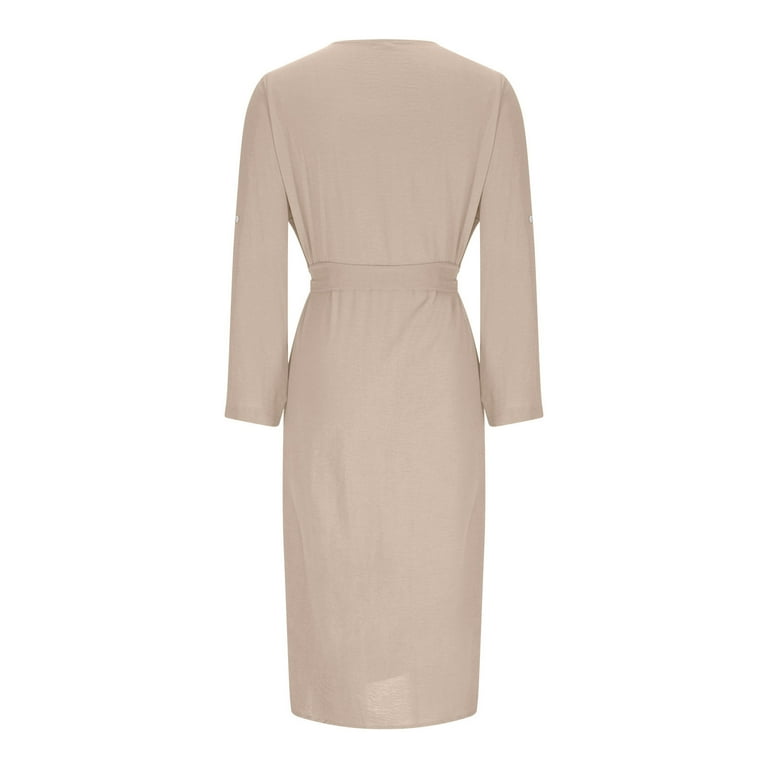 Efsteb Women's wear to Work Dresses Casual Roll Up Long Sleeve Shirt Dress Button Lapel Front Split Dresses with Belt (Khaki,M) Efsteb Women's wear to Work Dresses Casual Roll Up Long Sleeve Shirt Dress Button Lapel Front Split Dresses with Belt (Khaki,M)