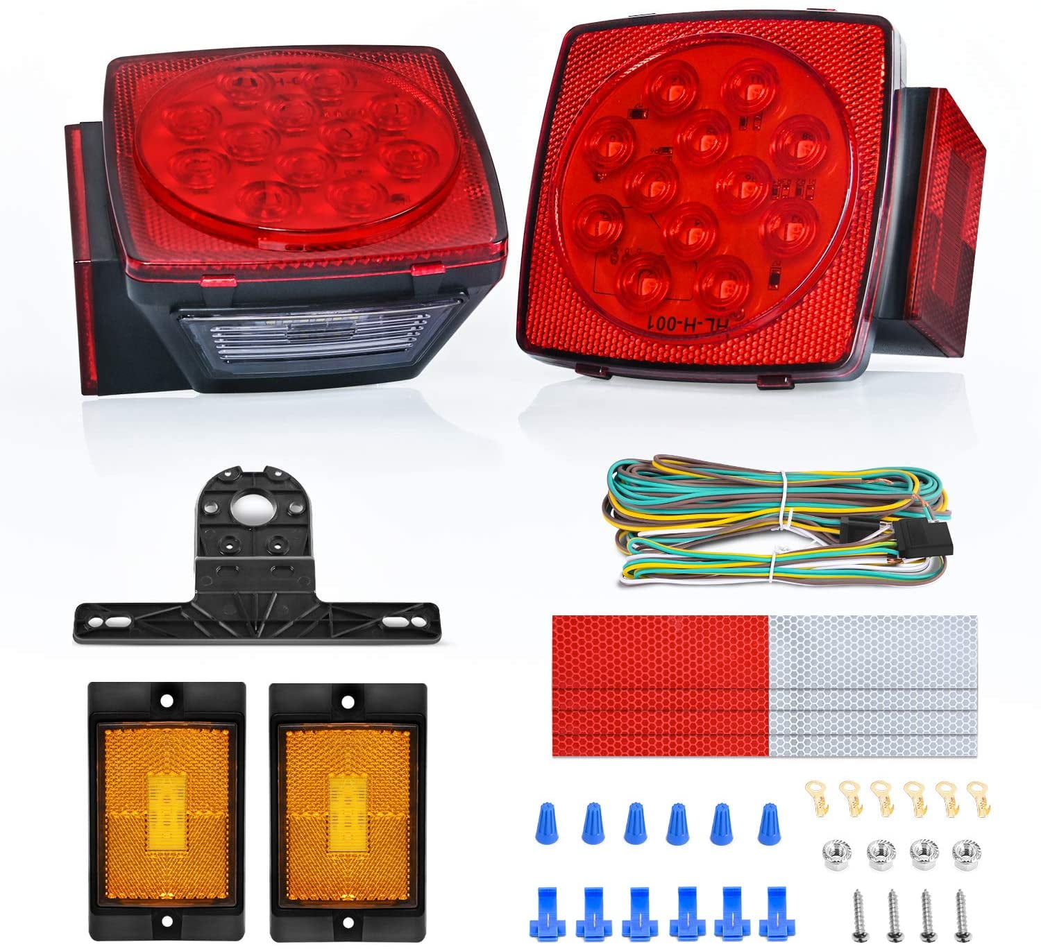 LED Submersible Trailer boat Tail Turn Stop Side marker Clearance Light Kit+wire 