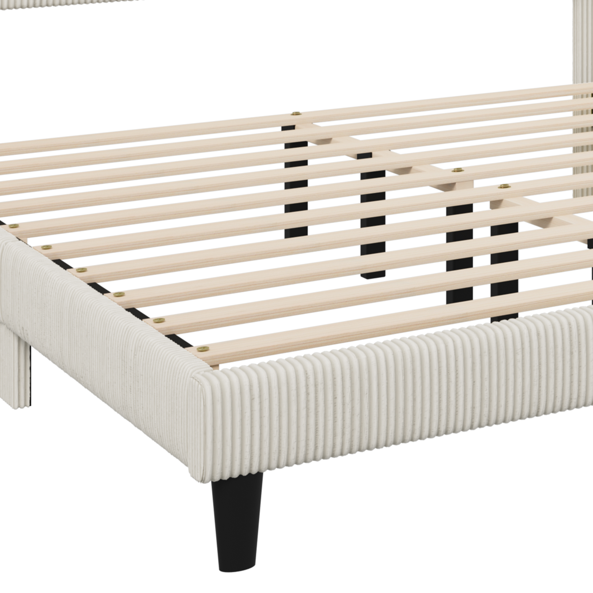 Uforic Corduroy Queen Bed Frame with Adjustable Headboard, Sturdy Slats, No Box Spring Needed, Beige