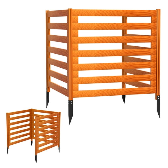 36 Inch Air Conditioner Fence Panels, 3 Panels Outdoor Wood Privacy Screens, Equipment Enclosure with 4 Metal Stakes for Trash Can, Outdoor, Yard, Deck