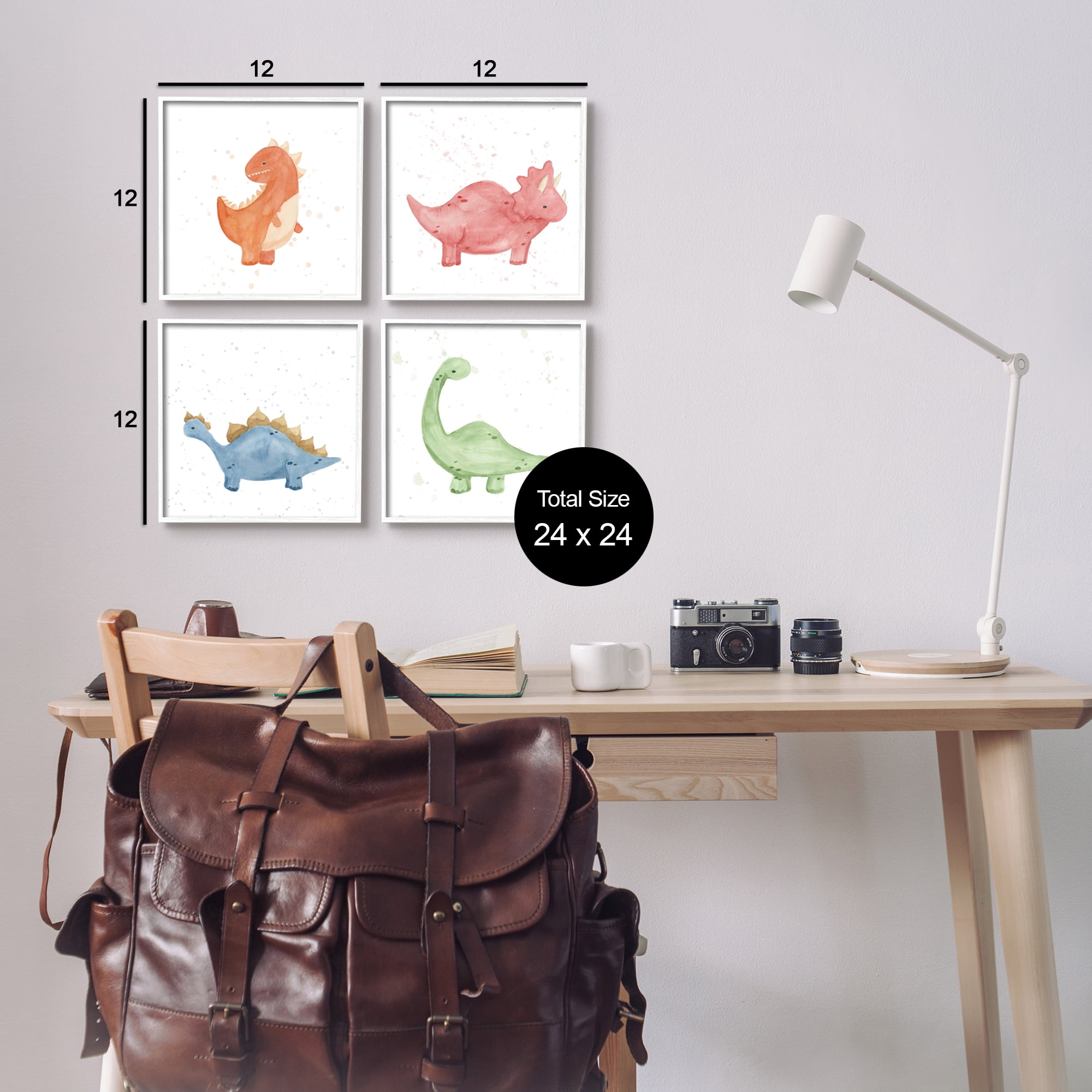 Stupell Fun Nursery Dinosaurs Animals Animals & Insects Painting White Framed Art Print Wall Art, Set of 4