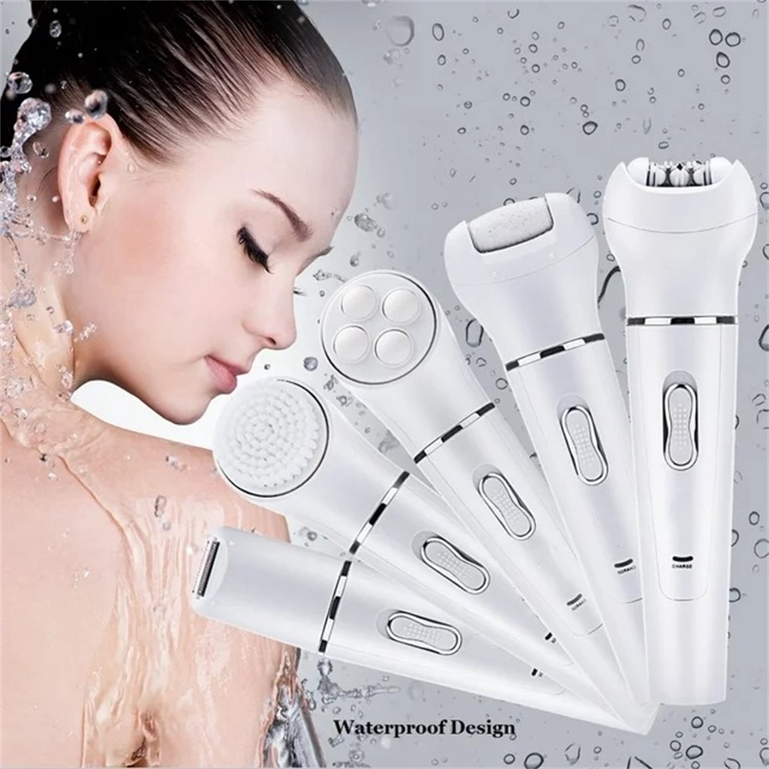 Bexikou 5 in 1 Rechargeable Electric Face Epilator with Body Trimmer, Facial Massager, Shaver, Pedicure, Cleaning Brush and Epilator Waterproof for Women