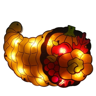 20" Lighted Cornucopia Thanksgiving Window Silhouette Decoration