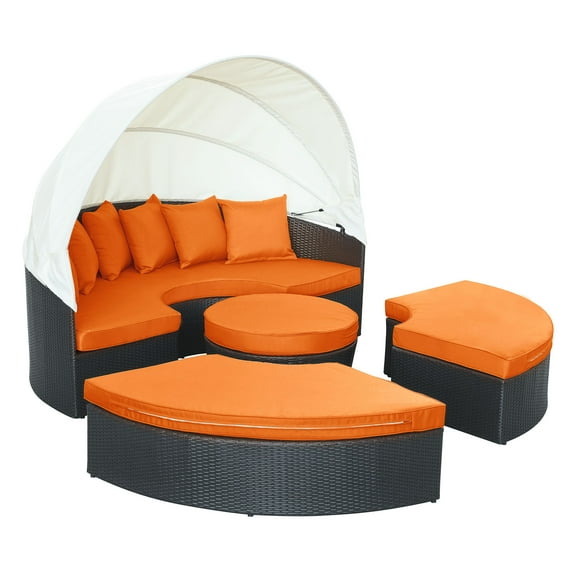 Modern Contemporary Outdoor Patio Rattan and Wicker Canopy Sofa Orange