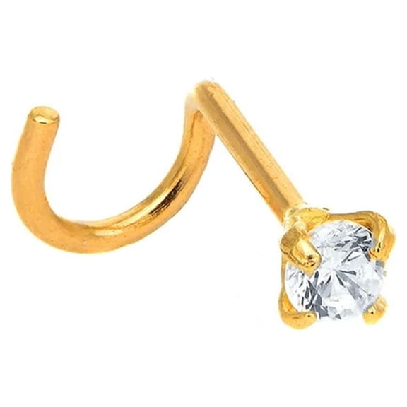 JEWELSTOP DESIGNER JEWELRY FOR LESS 14K Solid Yellow Gold Prong Set Cubic Zirconia Nose Screw Ring - 0.5mm 24 Gauge 9mm Long
