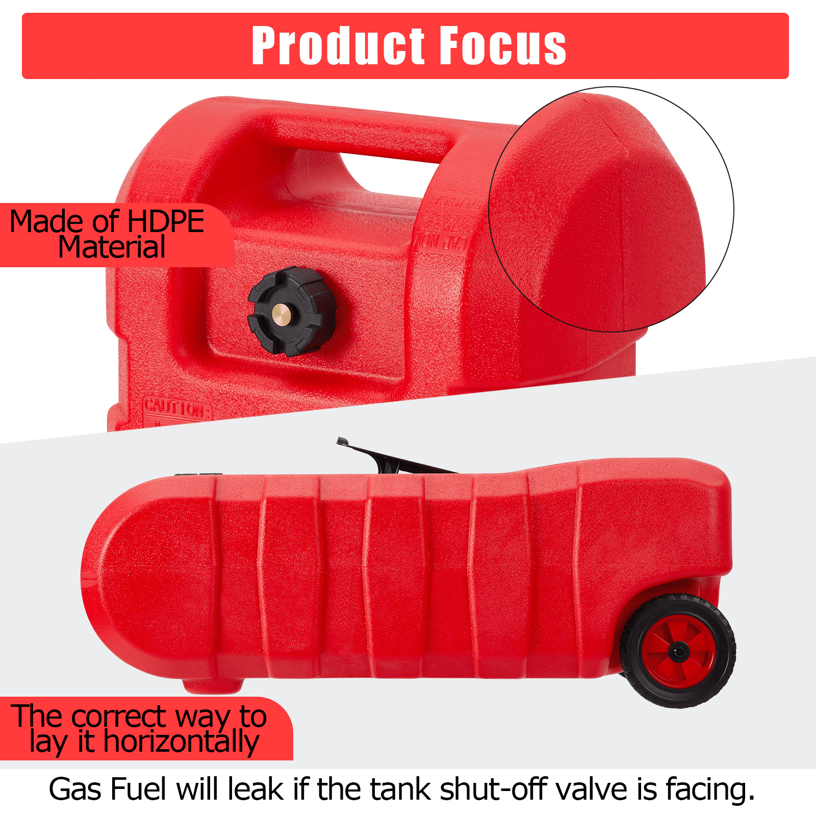 JoanKaren Industrial Portable Fuel Tank 15 Gallon Container Caddy Tank with 10-Foot Hose,Wheeled Utility Transfer Tank,Red
