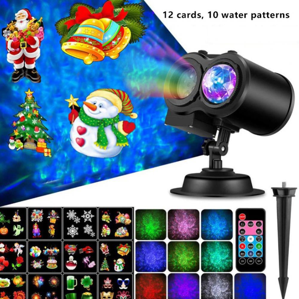 Halloween Christmas LED Projector Lights, 16 Slides LED Waterproof Outdoor  Water Wave & Rotating Double Projection Light with Remote Control for  Christmas Birthday Party Holiday - Walmart.com