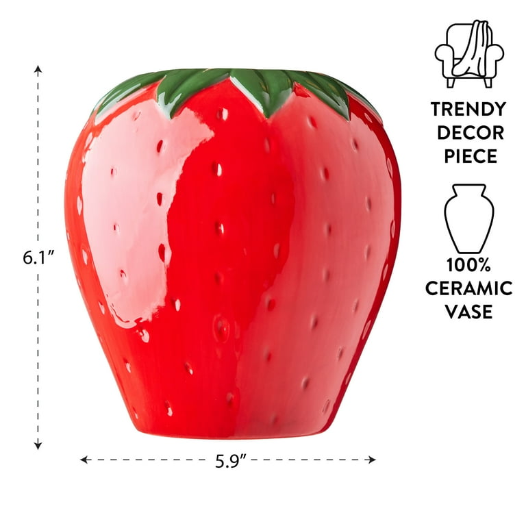 Mainstays Red Strawberry Ceramic Vase, 5.9" L x 6.1" H