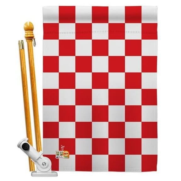Americana Home & Garden AA-MT-HS-140827-IP-BO-D-US18-AG 28 x 40 in. Red Checker Special Occasion Merchant Impressions Decorative Vertical Double Sided House Flag Set & Pole Bracket Hardware Flag Set