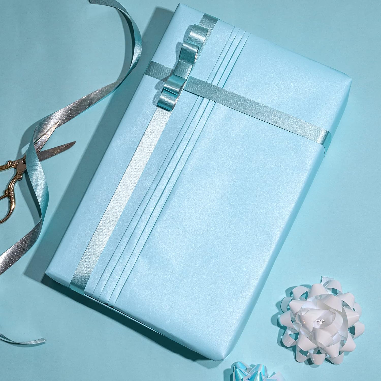 PrimeCook Shop Blue Matte Wrapping Paper - Solid Color Pearly - lustre Paper Perfect for Wedding, Birthday, Christmas, Baby Shower -17 Inches X 32.8 Feet