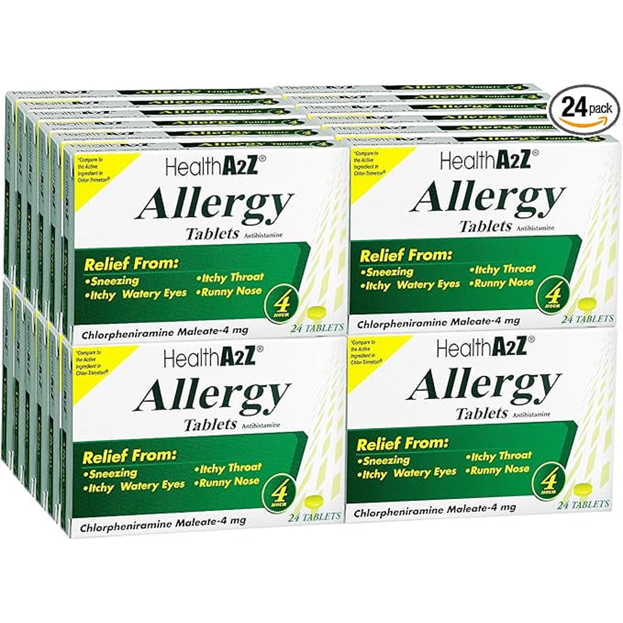 HealthA2Z® Allergy Relief | Chlorpheniramine Maleate 4mg | 24 Packs of 24 Caplets (576 Total) | Value Pack | Antihistamine for Sneezing, Runny Nose & Itchy Eyes