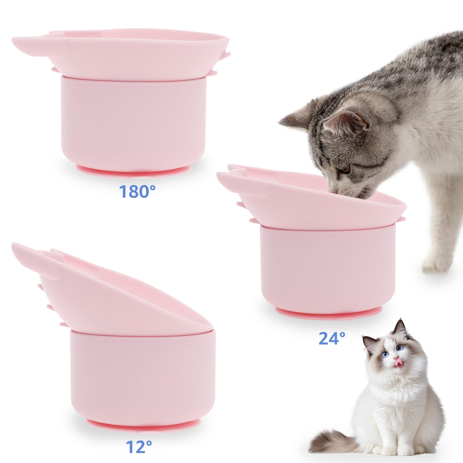 LINFANG 2Pcs Silicone Cat Slow Feeder Elevated Slow Feeder Dog Bowl with Nonslip Base Adjustable Angle Pet Feeding Bowls to Slow Down Eating for Cats Dogs