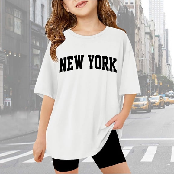 Girls Summer Oversized Short Sleeve T Shirts Casual Crewneck Basic Tees for Children Kids, 13-14 Years, White