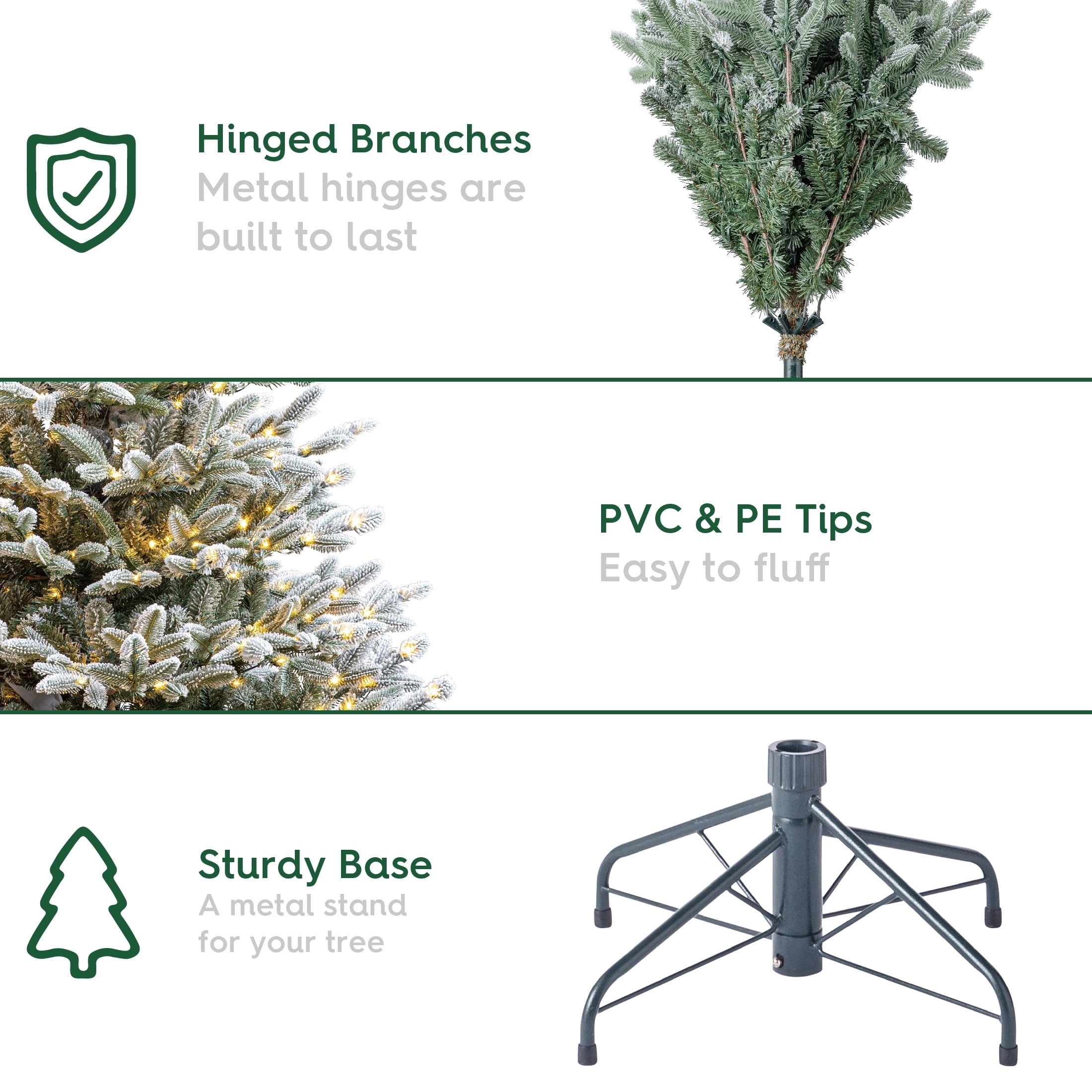 7' Pre-Lit Nobilis Pine Snow-Flocked Green Artificial Christmas Tree with 600 Warm White LED Lights, Quick Set, and Stand, by Holiday Time