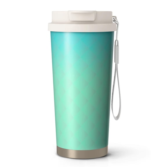 18oz Travel Coffee Mug, 316 Stainless Steel Vacuum Insulated Tumbler with 2-in-1 Straw Lid & Strap, Abstract Geometric Print
