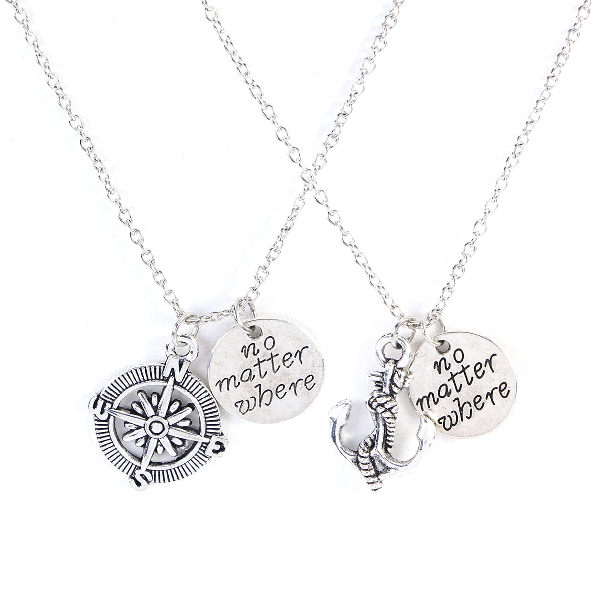 2 Pcs Letters Engraved no matter where Compass Anchor Set Best Friend Gifts for Teen Girls