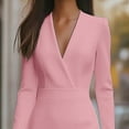 thumbnail image 4 of MORTTIC Women's Elegant Solid Color V-Neck Office & Formal Long Sleeve Bodycon Midi Dress For Spring Summer Pink，XL, 4 of 7