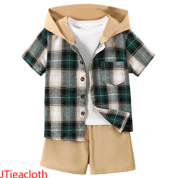 JTieacloth Boys Top and Shorts Sets Boys Outfits 2 Piece Set Casual Short Sleeve Hooded Shirt With Shorts Toddler Kids Clothes Comfortable Breathable For Daily Wear,Sizes 4-5 Years(Yellow)