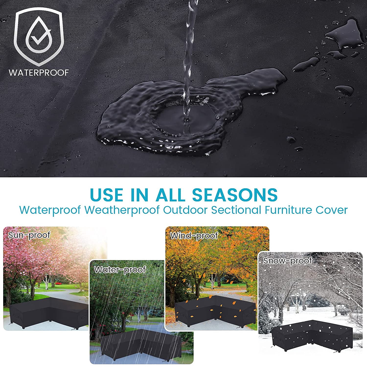 DONGPAI Patio V-Shaped Sectional Sofa Cover Waterproof Outdoor Sectional Furniture Cover Dustproof Windproof Anti-UV Garden Couch Protector