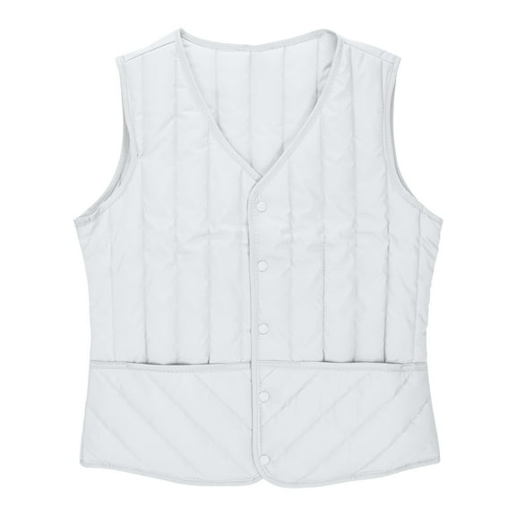 Womens Vests Fashion Plus Size Button Home Coat Clothes Sleeveless Parkas with Pocket(White M)