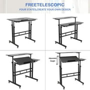 Soges Height Adjustable Computer Desk Sit Stand Workstation Mobile Standing Desk with Wheels, Standing Side Table with Castors, Black