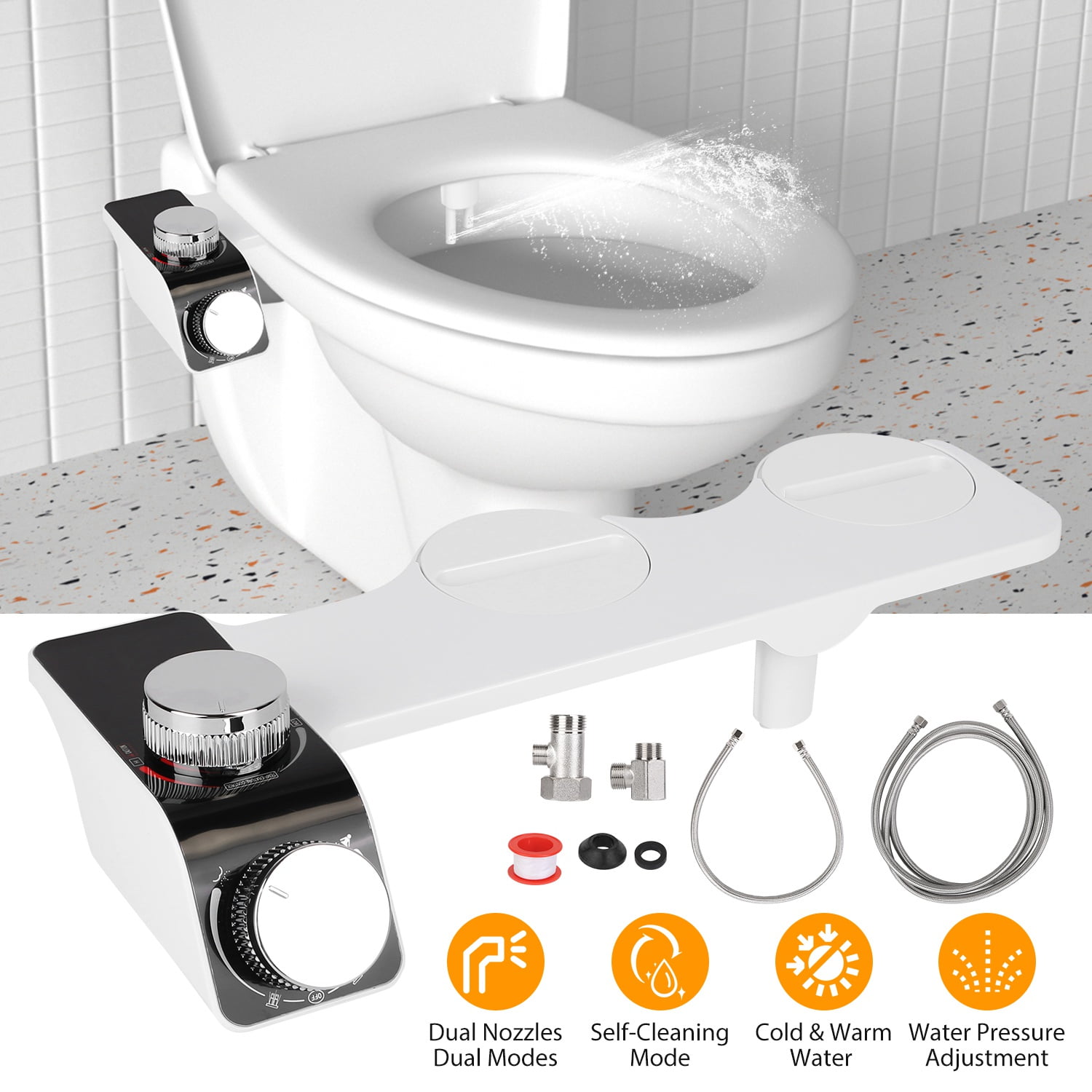 Bidet Attachment for Toilet, iMounTEK Self Cleaning Dual Nozzle Non