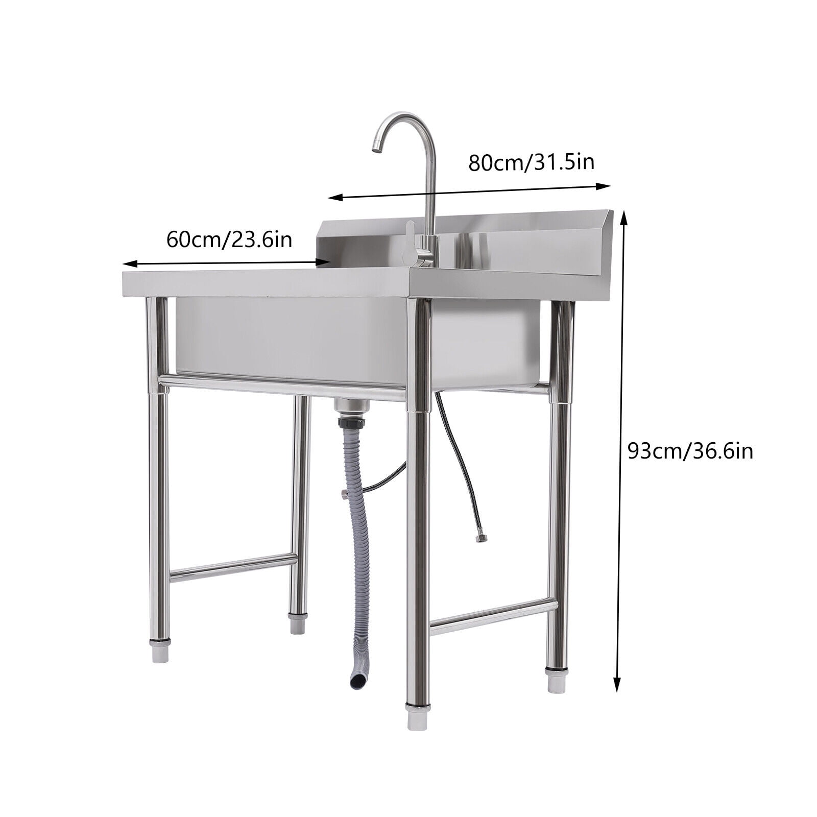 Kitchen Sink Stainless Steel Sink Commercial 1 Compartment Utility Sink with Faucet Silver Sink