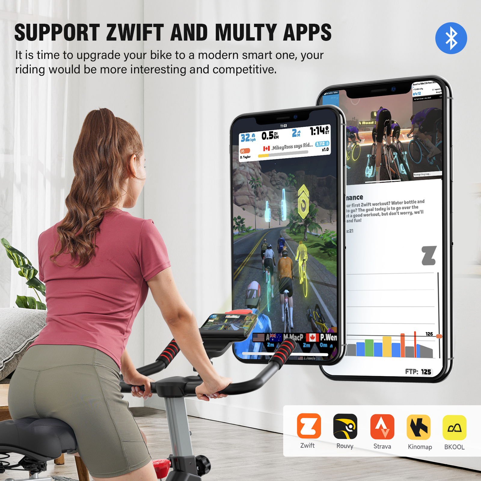 POOBOO Indoor Cycling Bike Exercise Bike Bluetooth Stationary Bike Heavy-duty Flywheel with Silent Magnetic Resistance 100 Levels for Home Gym Exercise - image 3 of 10