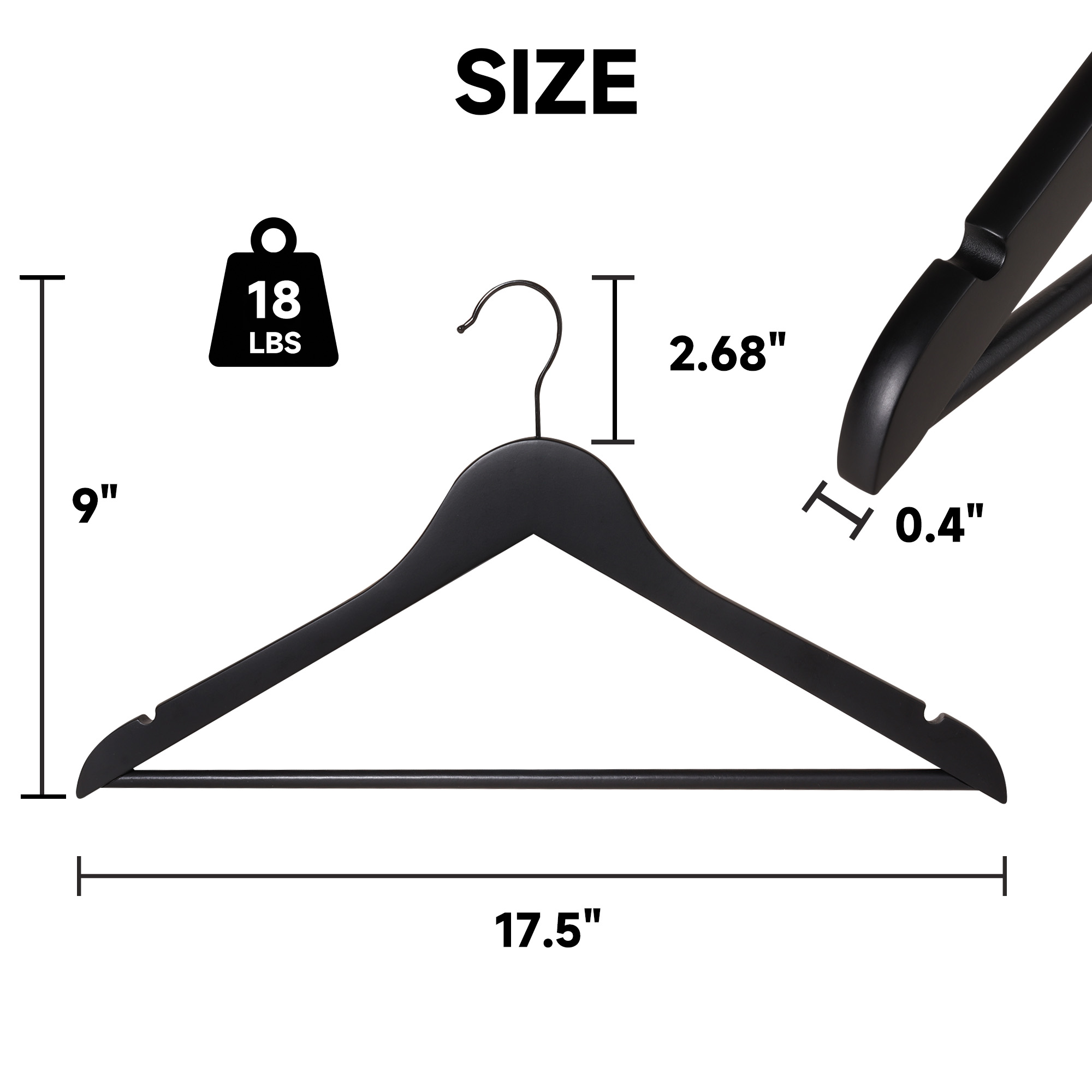 BP4U 36-Pack Premium Wooden Clothes Hangers with Clips, Solid Wood Skirt/Pant Hangers with Adjustable Clips for Suits, Dresses, Coats, Jackets, Trousers(Black)