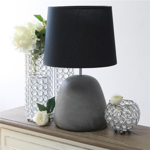 Simple Designs Lampe de table ronde en béton, noir