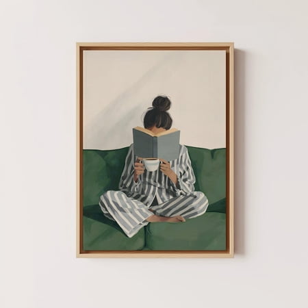 Book Lover Woman Reading Framed Canvas Print Art Design