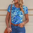 thumbnail image 6 of Fotbe Vibrant Blue Floral Women's Crew Neck Short Sleeves Bodysuit Tops Round Neck Slim Sleeveless Soft Comfortable Basic-XX-Large, 6 of 7