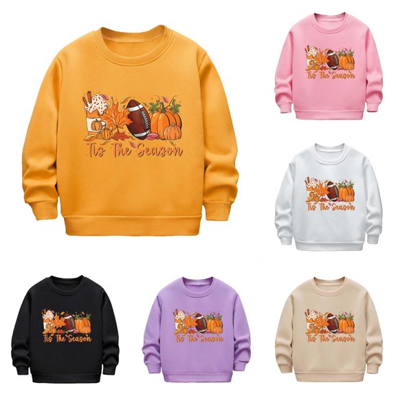 Oiyii Little Boy's Fall Graphic Sweatshirt Halloween Long Sleeve Pumpkin Football Print Outdoor Casual Pullover Top,Orange