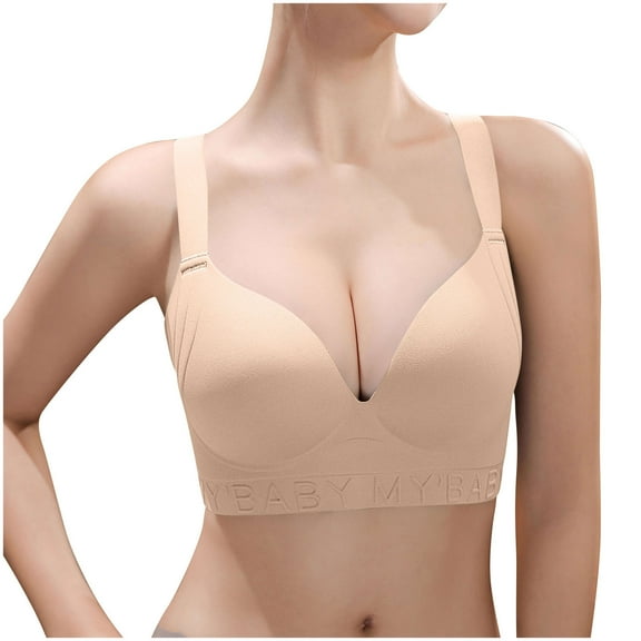 Arnsht Wireless Bras for Women Thin Gathered Bras Seamless Full Coverage No Underwire Comfortable Supportive Everyday Bra Beige XL