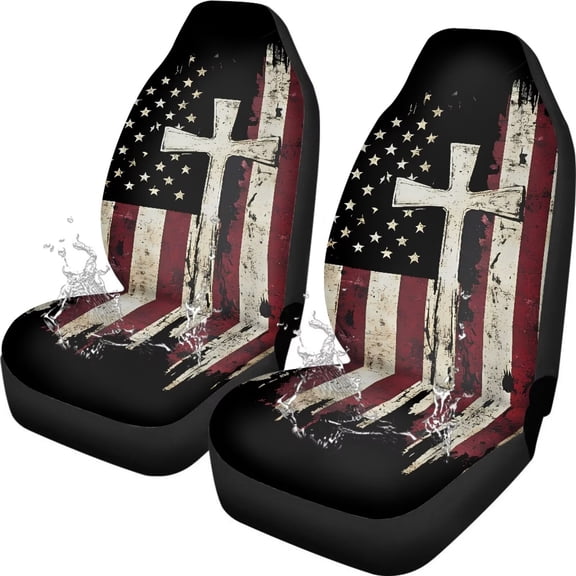 Yuyamidu American Flag Car Seat Covers Full Set of 2 Cross Vehicle Front Seats Covers Stretchy Washable Car Accessories Bucket Seat Cover