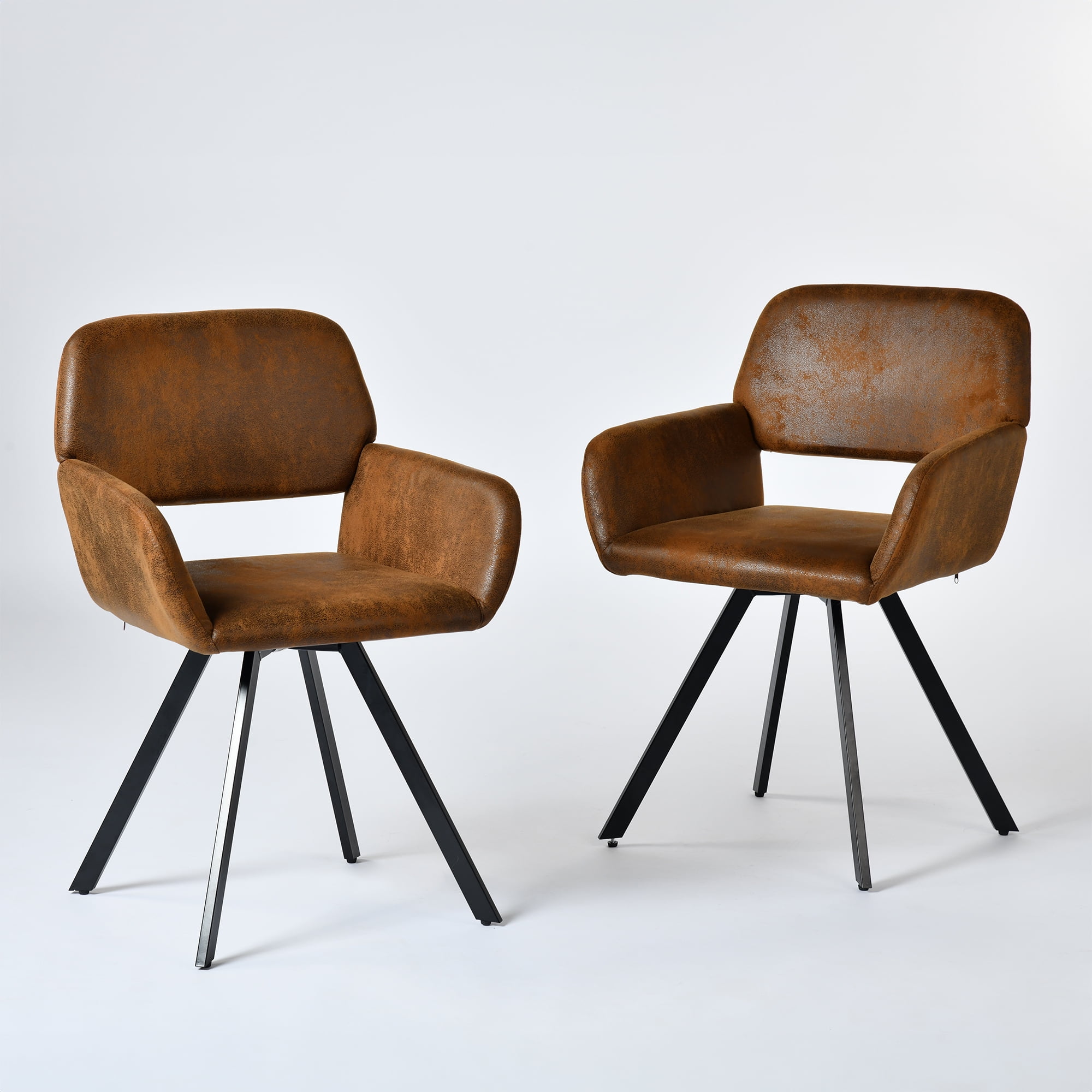 Homy Casa Swivel Dining Side Chair Set of 2, Fabric Armchair Vanity Chair, Brown