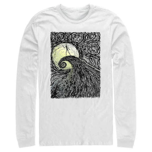 Men's The Nightmare Before Christmas Jack Skellington Spiral Hill Painting Long Sleeve Shirt White 2X Large