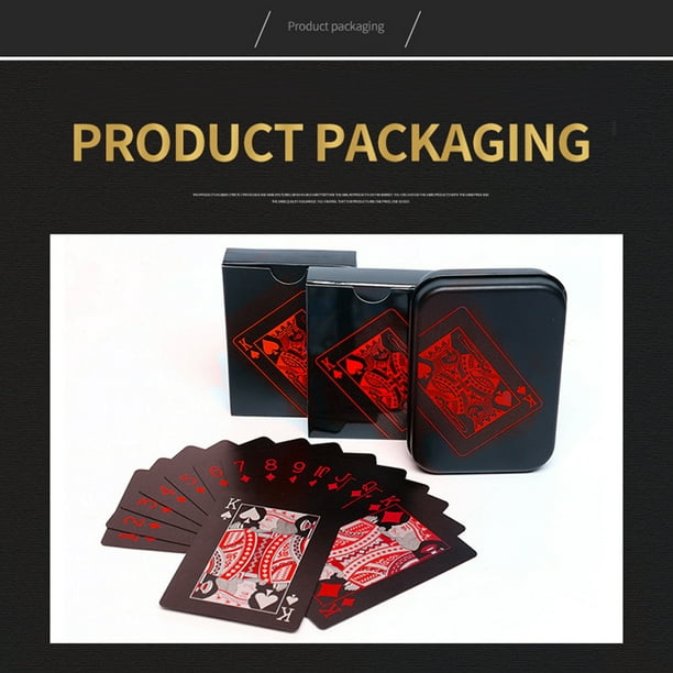 Baraja De Póker Plástica Negra – 54 Cartas Impermeables De PET, Con Foil Dorado Y Caja De Regalo, Profesionales Y Duraderas